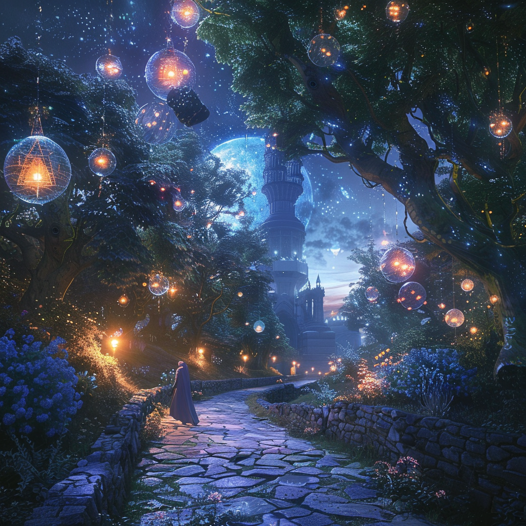 buylifemall A magical wizards garden at night illuminated by fl a993865b 270e 4093 8e84 bbd9d7dd9125