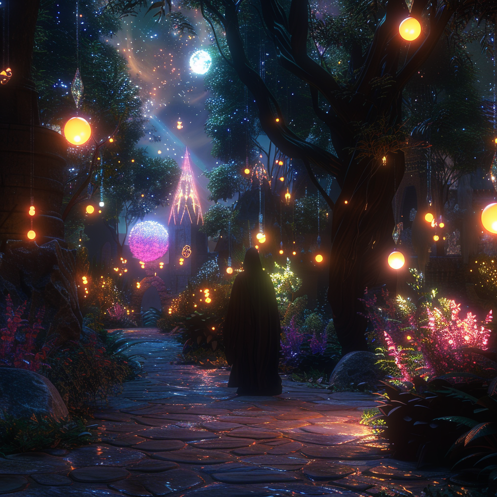 buylifemall A magical wizards garden at night illuminated by fl a9deafa2 a503 4047 ba7b de613948c8f6